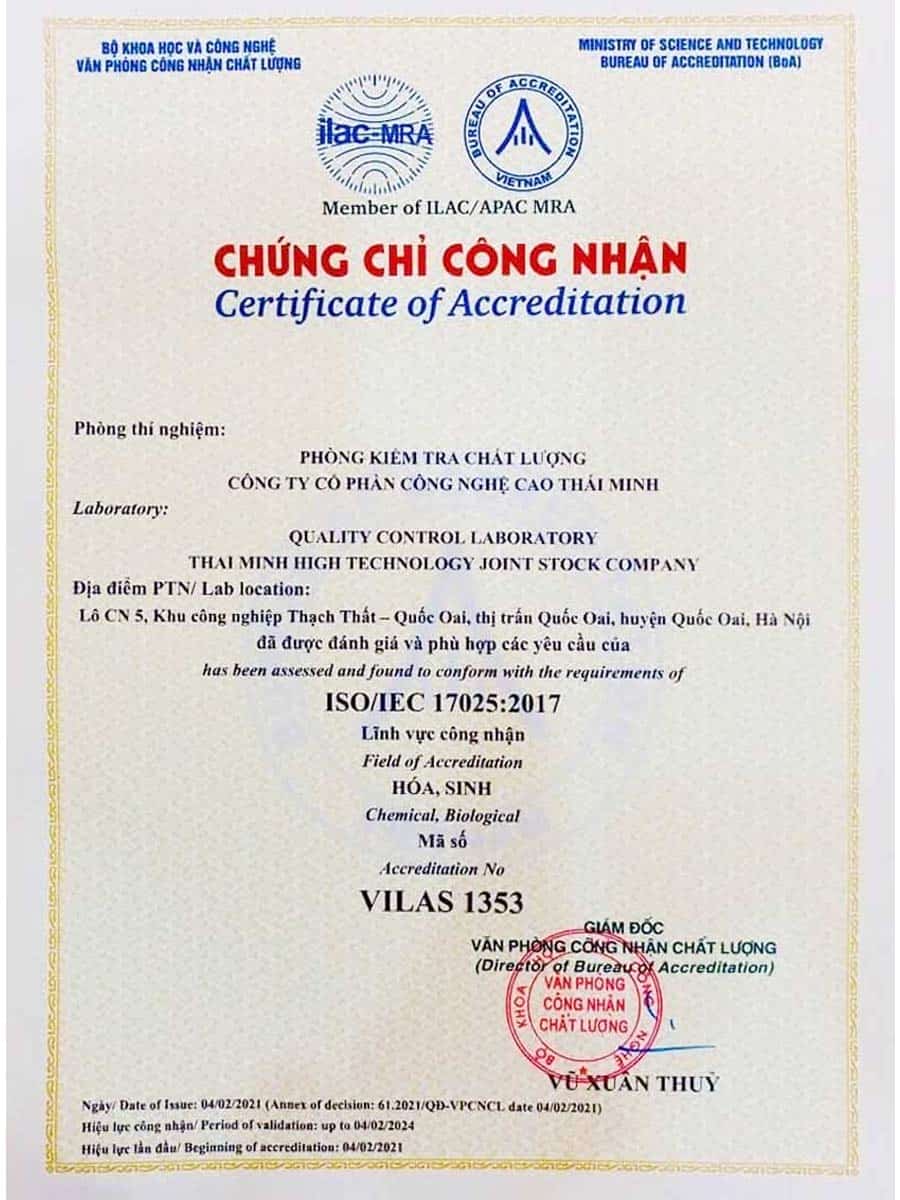 Giấy chứng nhận chất lượng quốc tế ISO 17025