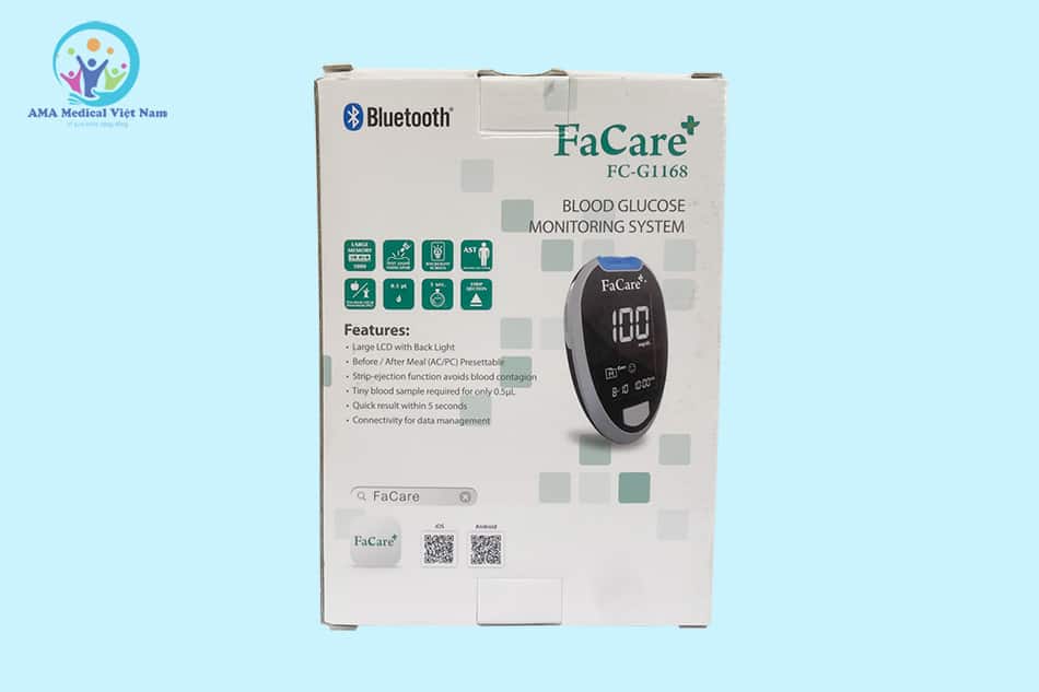 Mặt sau hộp đựng máy đo đường huyết Facare FC-G168