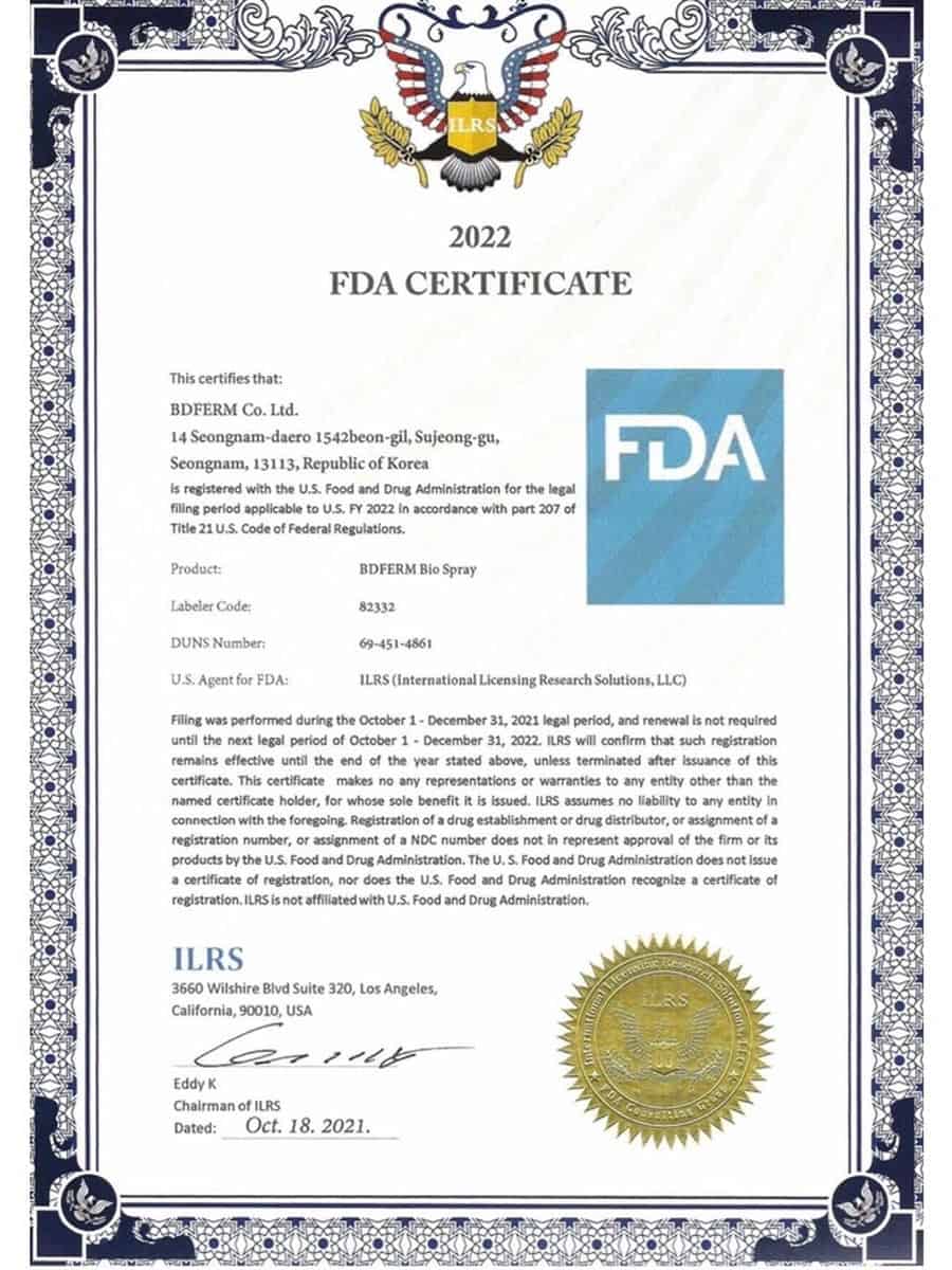 Chứng nhận của FDA về sản phẩm