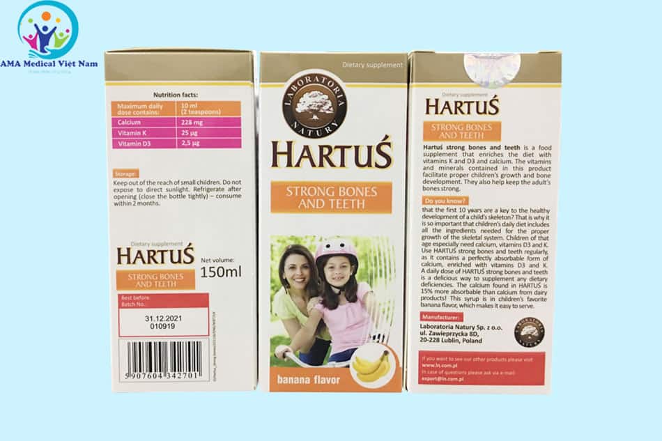 Thông tin trên bao bì sản phẩm Canxi Hartus