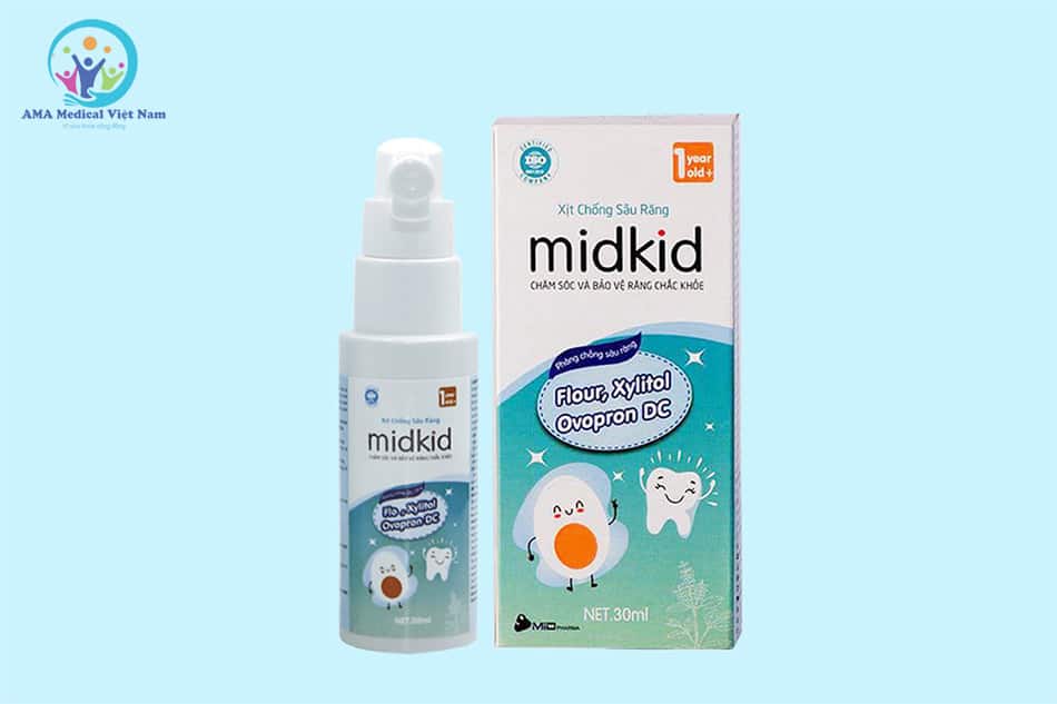 Hình ảnh: Hộp và chai xịt chống sâu răng Midkid