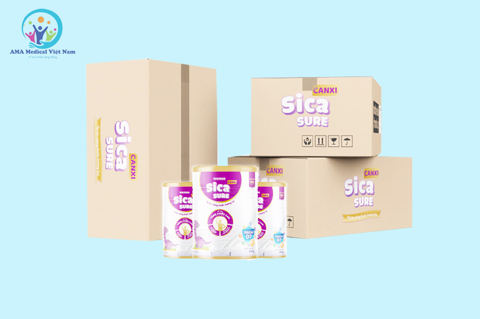 Hình ảnh thùng và lọ sản phẩm Sữa Sica Sure Canxi