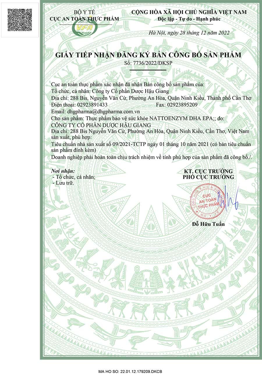 Giấy đăng ký sản phẩm NattoEnzym DHA EPA